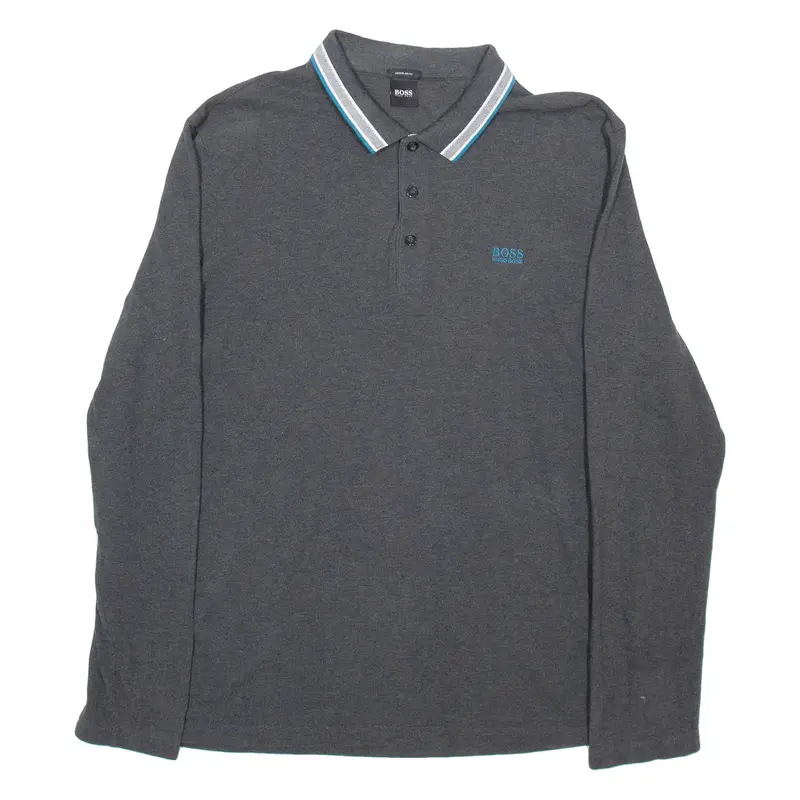 BOSS HUGO BOSS Mens Polo Shirt Grey Long Sleeve 2XL