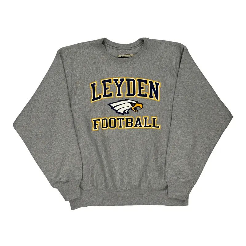 Reverse Weave Leyden Football Champion Sweatshirt - Large Grey Cotton Blend