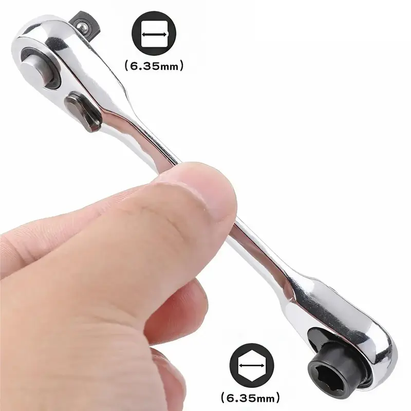 1/4 Inch Quick Socket Ratchet Wrench, Portable Chrome Vanadium Steel Screwdriver Head Tool, Hand Tool for Home & Office