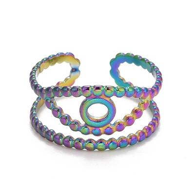 Rainbow Color Ion Plating(IP) 304 Stainless Steel Evil Eye Open Cuff Ring for Women