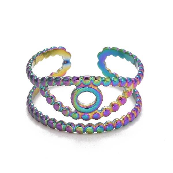 Rainbow Color Ion Plating(IP) 304 Stainless Steel Evil Eye Open Cuff Ring for Women