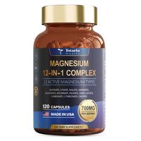 Totaria 12-in-1 700mg Magnesium Complex - Glycinate Citrate Malate Oxide Taurate Aspartate Orotate, Vegan Capsules for Muscle...