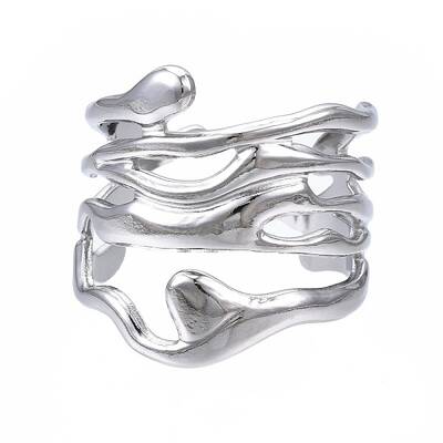 Non-Tarnish 304 Stainless Steel Wave Open Cuff Ring