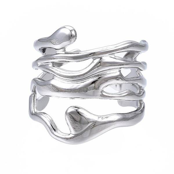 Non-Tarnish 304 Stainless Steel Wave Open Cuff Ring