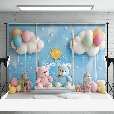 Aperturee Blue Fairy Swing Bear Balloons Cake Smash Backdrop, 3X2FT(1MX0.6M), 14 USD, birthday cake smash backdrops, ENHD1J46...