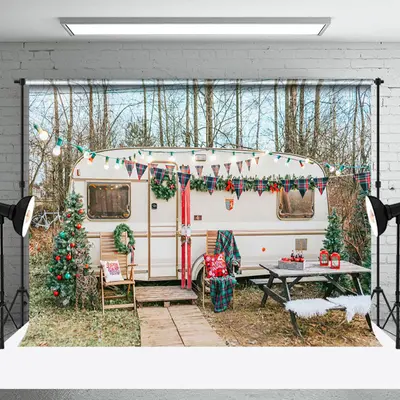 Aperturee Wild Forest Motorhome Camping Christmas Backdrop - Aperturee