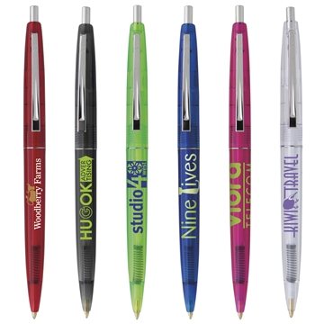 300 Customized Clear Clics Pen - Translucent & Plunger Action