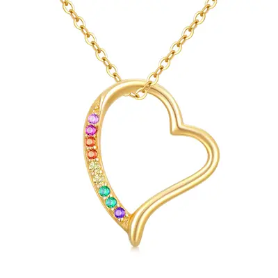 14K Gold Cubic Zirconia Heart Pendant Necklace