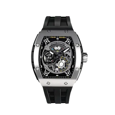 TSAR BOMBA Men's Automatic Watch | Silver Black | The Elemental TB8210CF | 316L Stainless Steel Bezel | Luxury Skeleton Mecha...