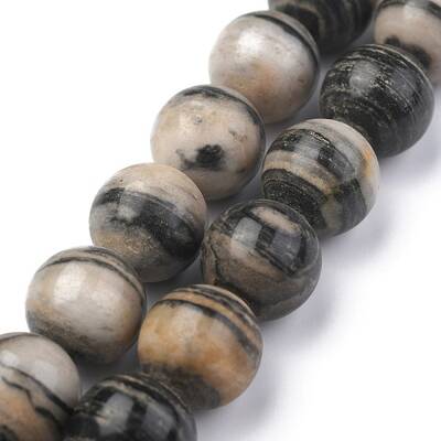 Natural Black Silk Stone/Netstone Round Beads Strands