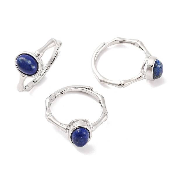 Oval Natural Lapis Lazuli Adjustable Rings
