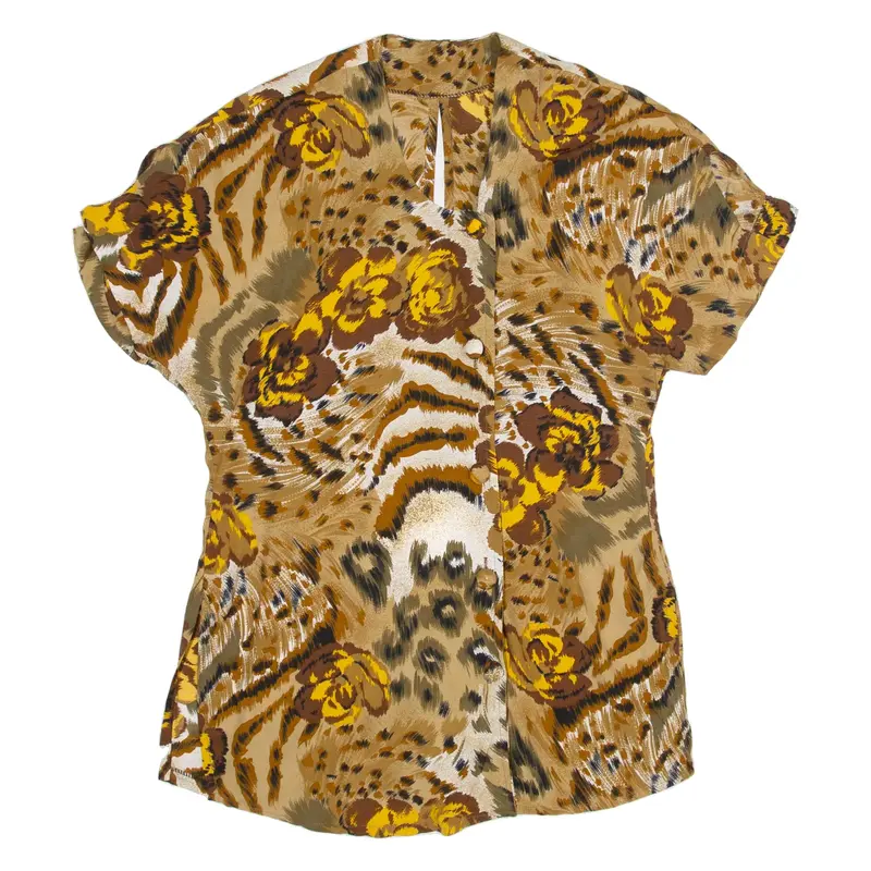 Womens Shirt Top Brown Crazy Pattern M