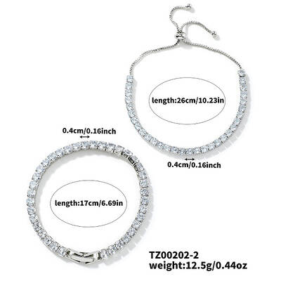 2Pcs 2 Style Cubic Zirconia Chain Bracelet Set