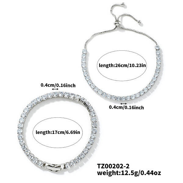 2Pcs 2 Style Cubic Zirconia Chain Bracelet Set