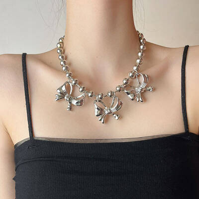 Alloy Ball Chain Bowknot Pendant Necklaces for Women