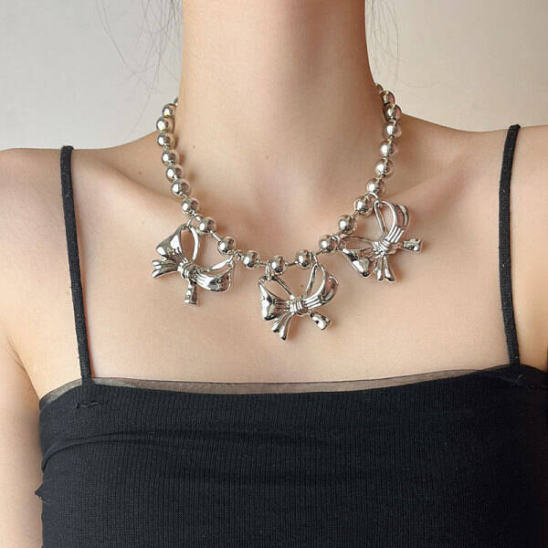 Alloy Ball Chain Bowknot Pendant Necklaces for Women