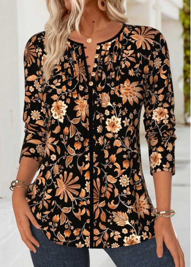 Modlily Black Tummy Coverage Tribal Print Long Sleeve Blouse - XL