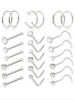 Minimalist Funky Rhinestones Decor Nose Ring, Gifts for Her, 24pcs/set Stainless Steel Nose Stud Set for Women & Girls, Trend...