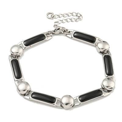 304 Stainless Steel Enamel Rectangle Link Chain Bracelets with Glitter Powder