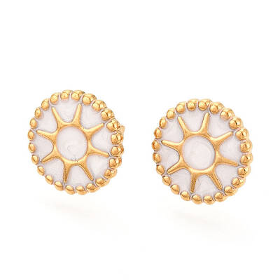 Flat Round with Sun 304 Stainless Steel Enamel Stud Earrings