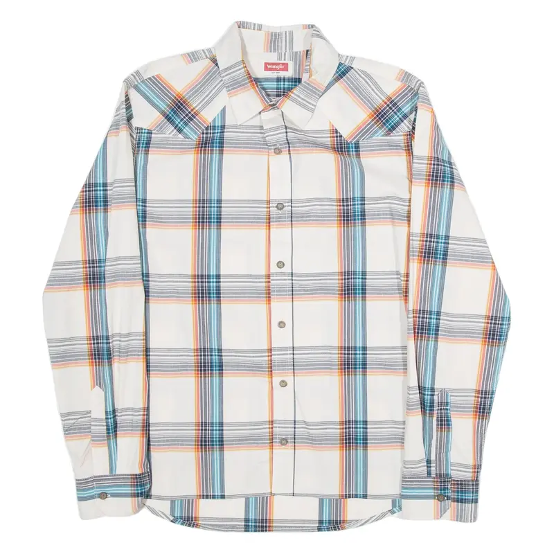 WRANGLER Mens Shirt White 90s Check Long Sleeve M