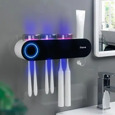 Toothbrush Holders with Ultraviolet Disinfection, Wall Mounted Hygiene Toothbrush Holder with Toothpaste Dispenser, USB Charg...