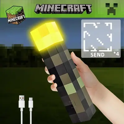 Minecraft Torch Light -4 Colors -USB-Four Minecraft glass stickers are included as a bonus.Wall Mountable For Bedroom Living ...