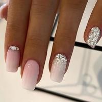 Glitter Gradient Nail Art & Nail Care Fake Nail & 1 Count Tape & 1 Count Nail File, 24pcs Rhinestone Decor Press on Nails f...