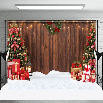 Aperturee Wooden Wall Wreath Snowy Ground Christmas Backdrop - Aperturee