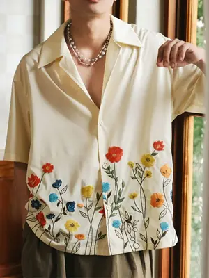 INCERUN Men V Neck Short Sleeve Tops T-shirt Casual Loose Tee Shirts Blouse Plus