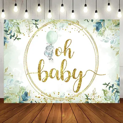 Green Watercolor Leaves Animal Baby Shower Backdrop - Aperturee