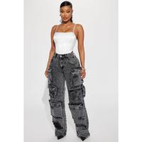 Millie Non Stretch Ripped Cargo Jeans - Acid Wash Black