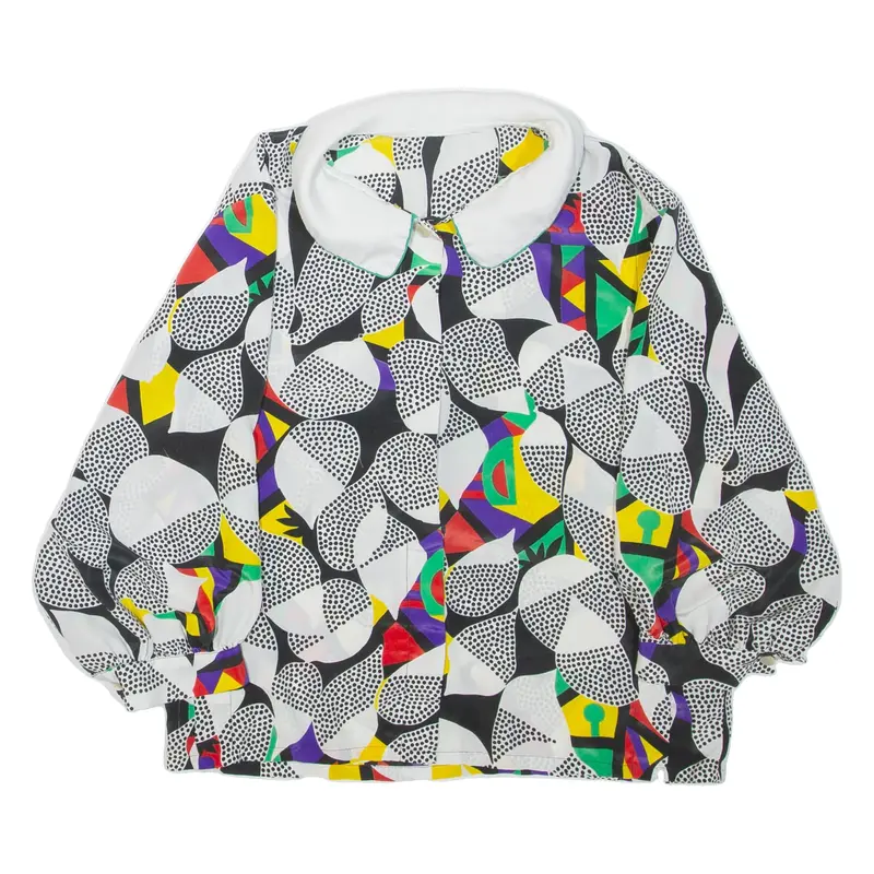 Womens Printed Blouse Black Collared Off Shoulder Crazy Pattern M