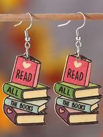 Cute Letter Pattern Dangle Earrings (1 Pair), Wooden Book Design Drop Earrings for Girls for Party Wear, Fashion Jewelry for ...