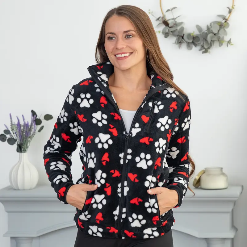 Printed Paws Fleece Trimmed Zippered Jacket - Rainbow Paws - S