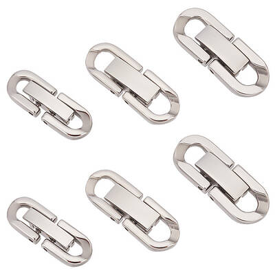 6Pcs 3 Styles 304 Stainless Steel Fold Over Clasps