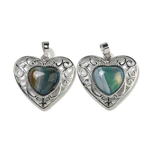 Natural Banded Agate Dyed Peach Love Heart Pendants