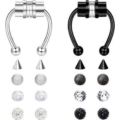 FLORIDECO 316L Stainless Steel Septum Nose Ring Horseshoe Fake Nose Ring Hoop for Women Men Faux Septum Rings Non Piercing Cl...