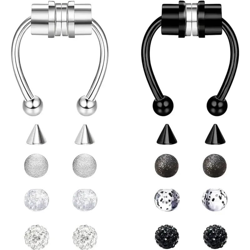 FLORIDECO 316L Stainless Steel Septum Nose Ring Horseshoe Fake Nose Ring Hoop for Women Men Faux Septum Rings Non Piercing Cl...