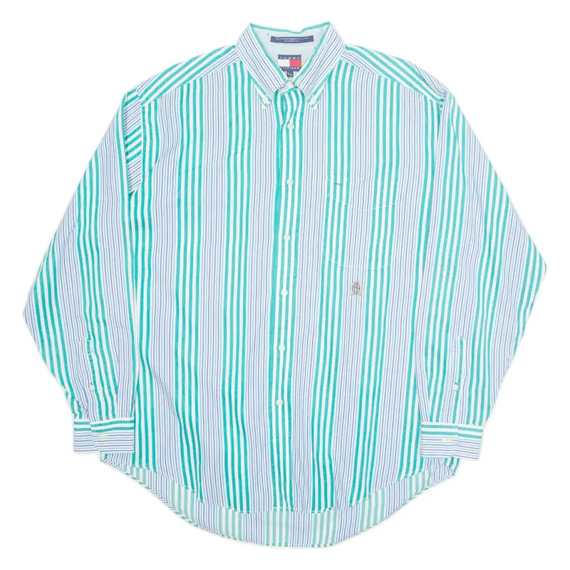 TOMMY HILFIGER Mens Shirt Blue Striped Long Sleeve M