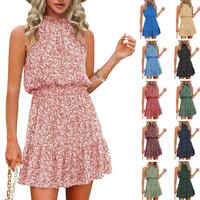 Fisace Summer Dress for Women Chiffon Blouses Skirt Spaghetti Sleeveless Tops Halter Ruffle Romper Sun Flowy Summer Outfits