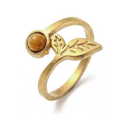 304 Stainless Steel with Natural Tiger Eye Ring