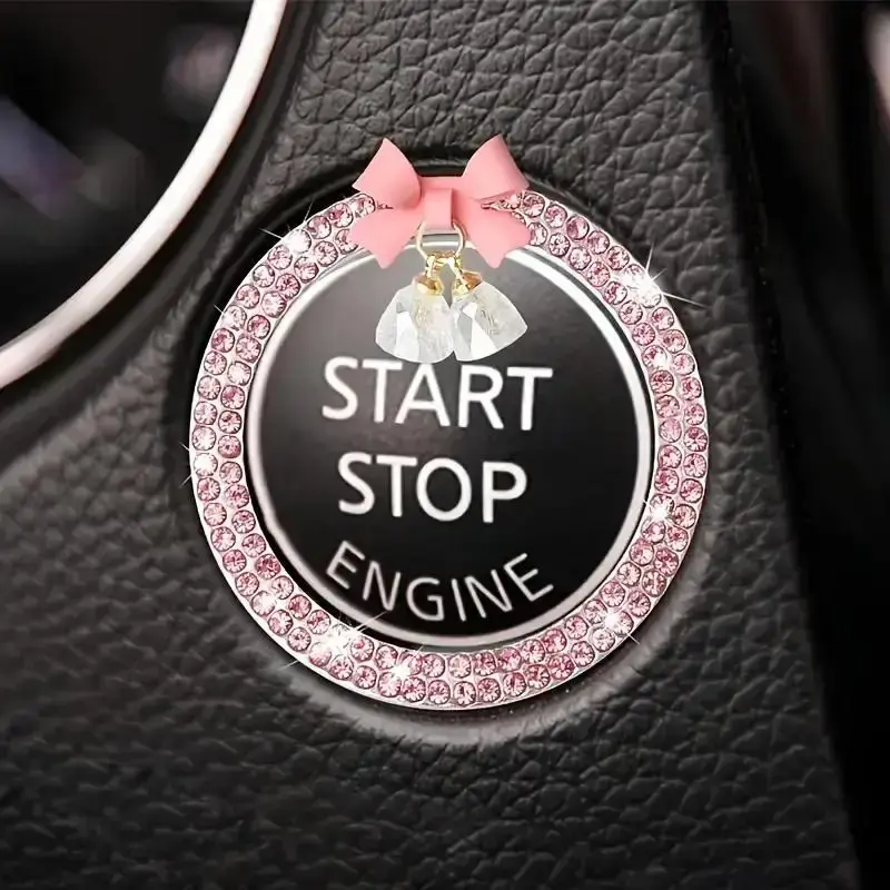 Rhinestone Decor Bowknot Design Car Engine Start Stop Button Ring, Car Engine Start Stop Button Decoration, Car Interior Acce...