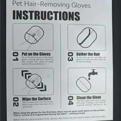 Pet Hair Removal Glove Instruction Manual Packed together with the product Included inside the package
