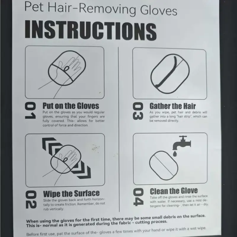 Pet Hair Removal Glove Instruction Manual Packed together with the product Included inside the package