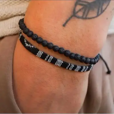 Surfer Lava Rocks Beads Bracelet Set for Men & Women - Handmade Boho Summer Festival Jewelry - Men's Women's Waterproof Cotto...