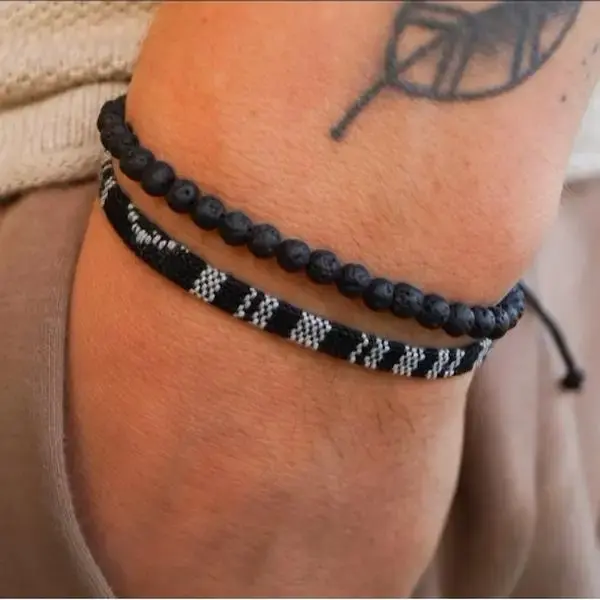 Surfer Lava Rocks Beads Bracelet Set for Men & Women - Handmade Boho Summer Festival Jewelry - Men's Women's Waterproof Cotto...