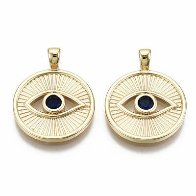 Brass Micro Pave Blue Cubic Zirconia Pendants