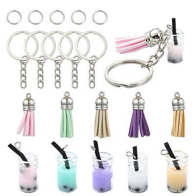DIY Iron & Glass Bottle with Faux Suede Tassel Pendant Keychain Making Kits