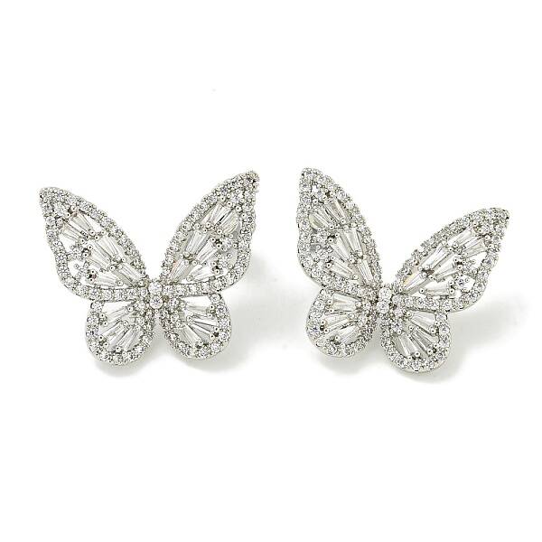 Rack Plating Butterfly Brass Micro Pave Clear Cubic Zirconia Stud Earrings